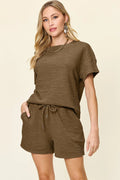 Plain Short Sleeve T-Shirt Shorts Set Chestnut Trendsi Plain Shorts Sets