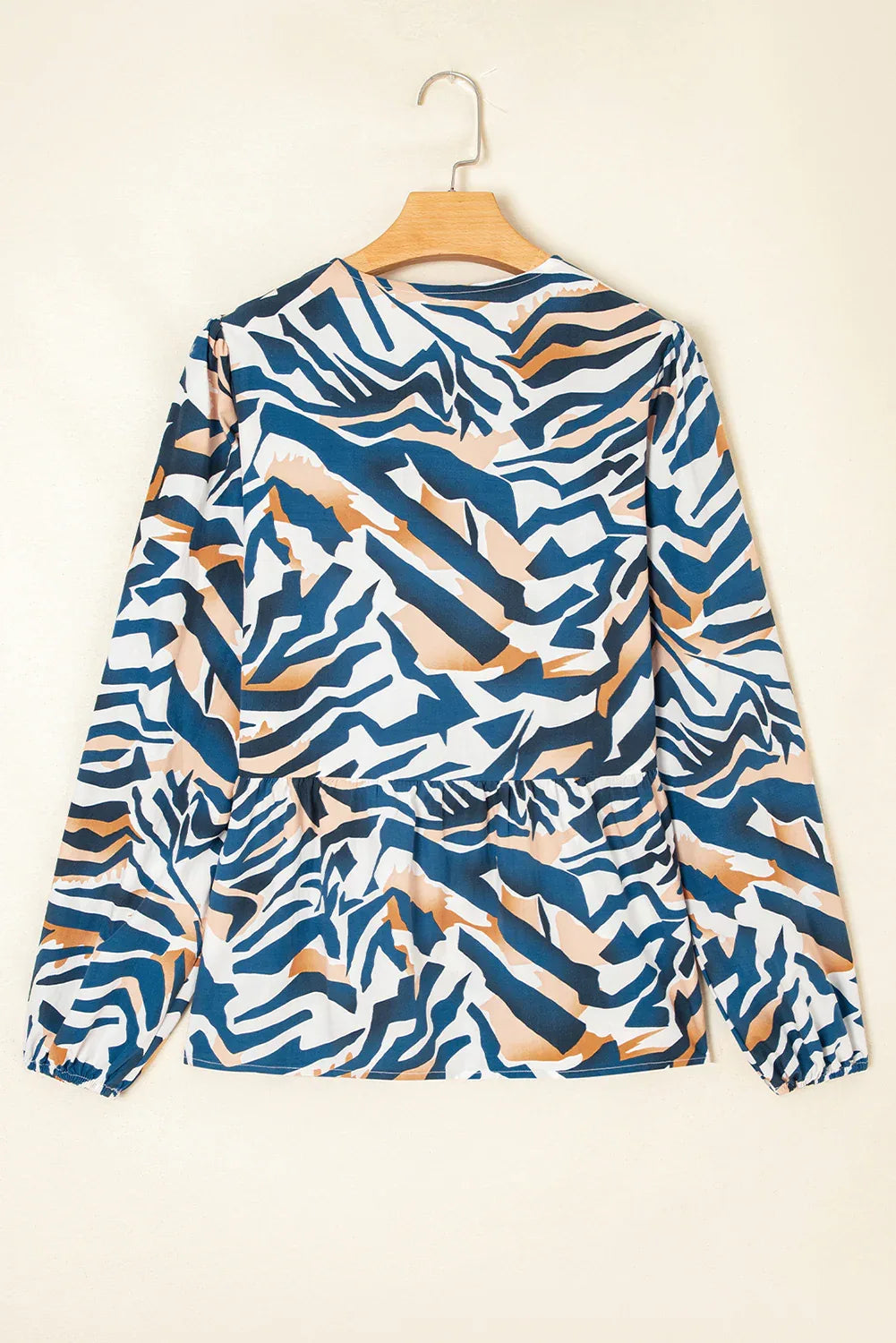 Blue Zebra Print Tied Front Puff Sleeve Top - Bazaare Mart