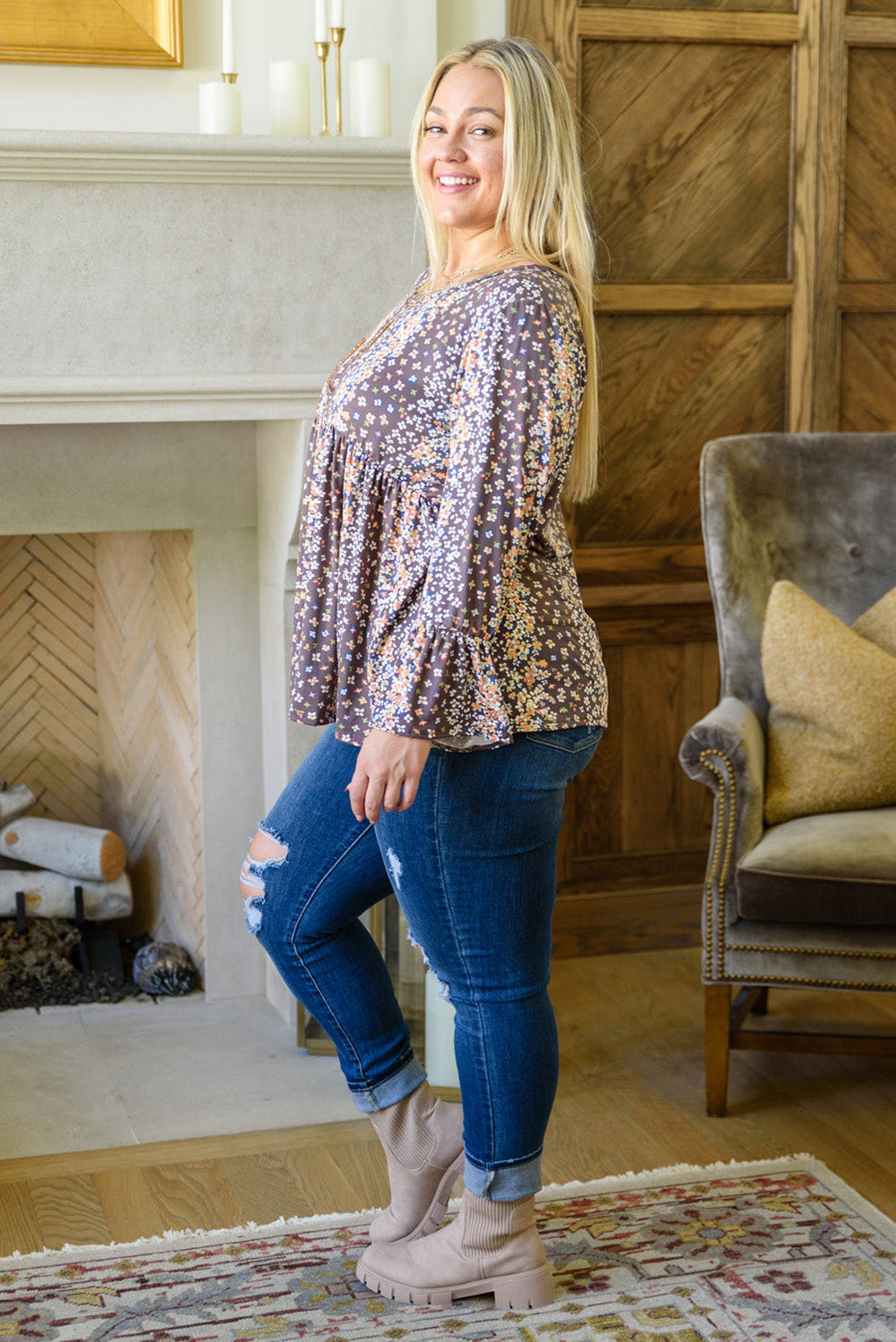 Purple Floral Plus Size A Line Blouse