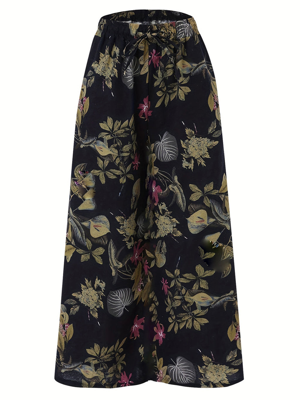 Botanical Print Loose Wide Leg Pants