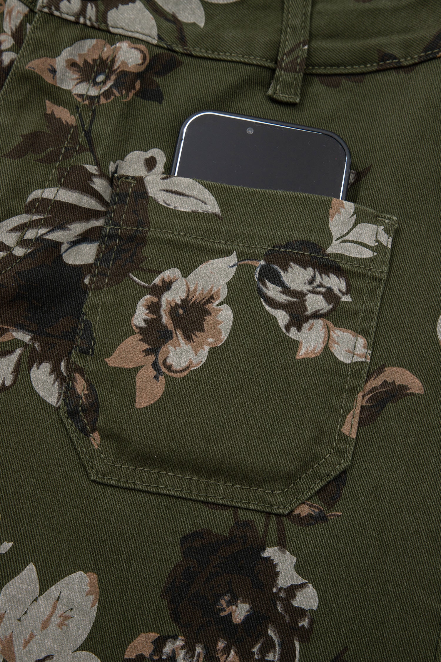 Green Vintage Floral Print Square Patch Pocket Raw Hem Shift Jeans Dear-Lover Dropshipping Bottoms/Jeans