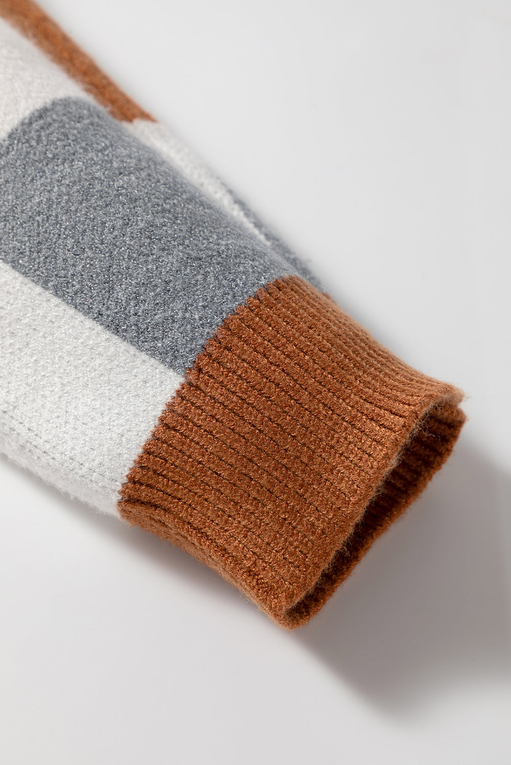 Brown Plus Size Checkered Crewneck Sweater Bazaare Mart Plus Size/Plus Size Sweaters & Cardigans