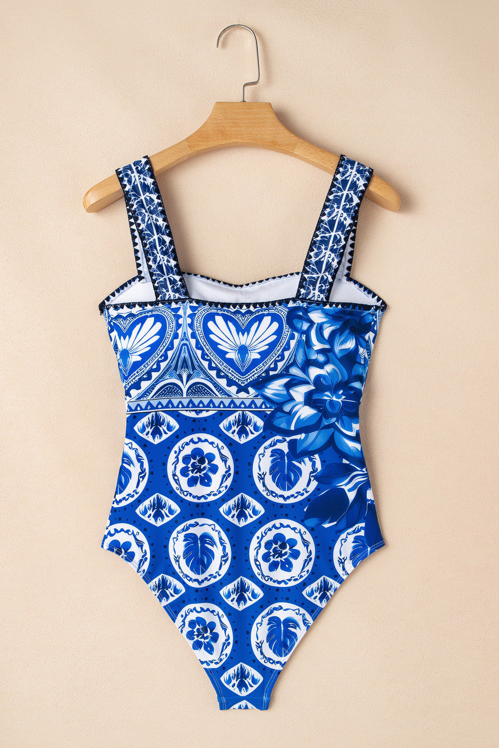 Blue Floral Wide Strap One Piece Swimsuit