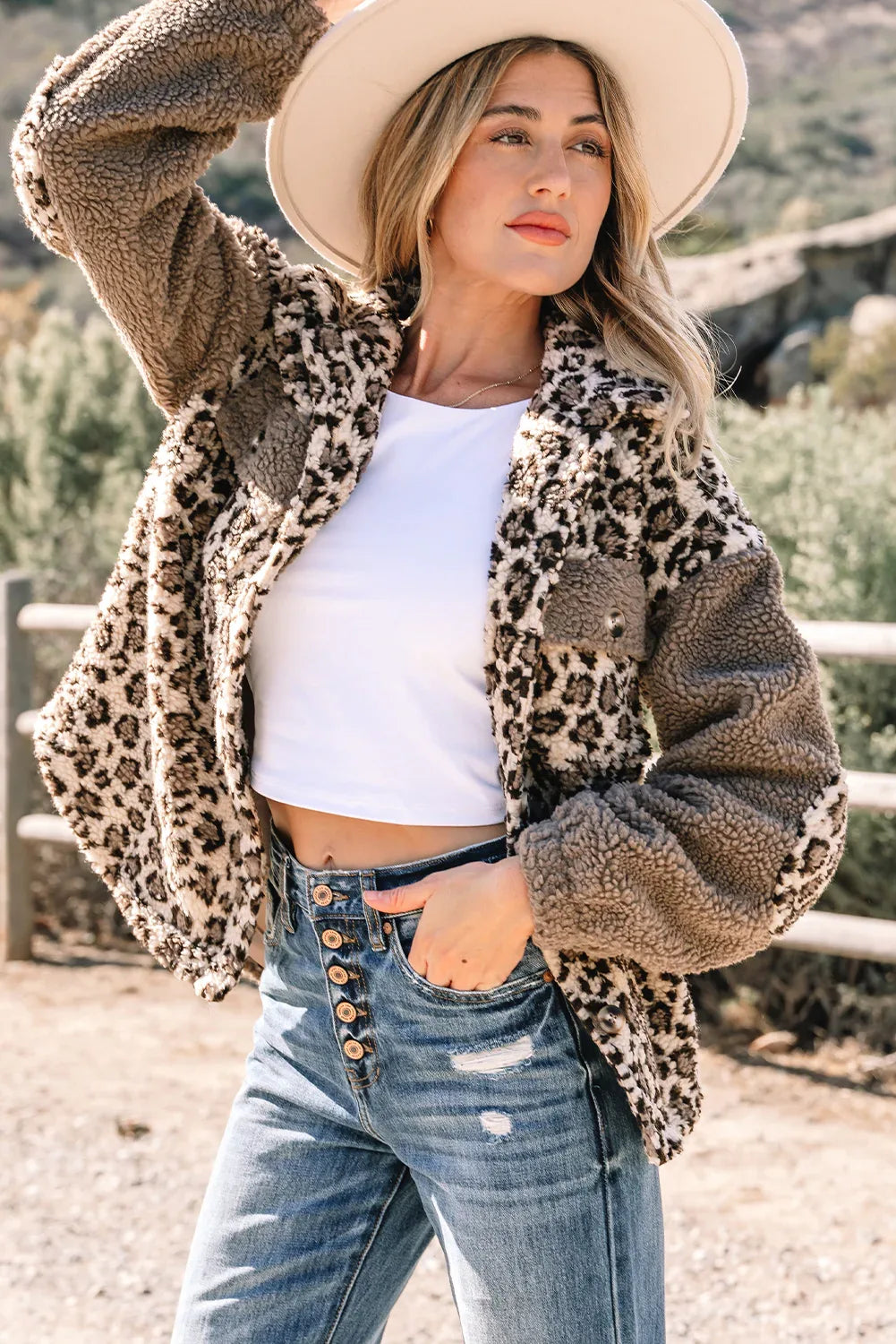 Brown Sherpa Leopard Print Jacket Bazarre Mart Outerwear/Jackets