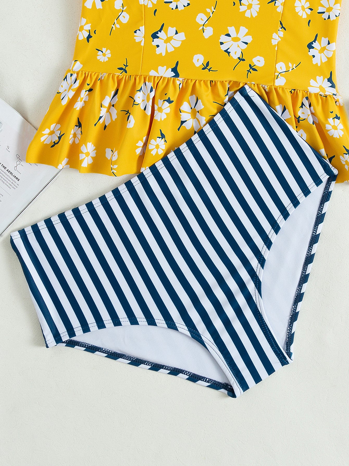 Yellow Flower Striped Tankini