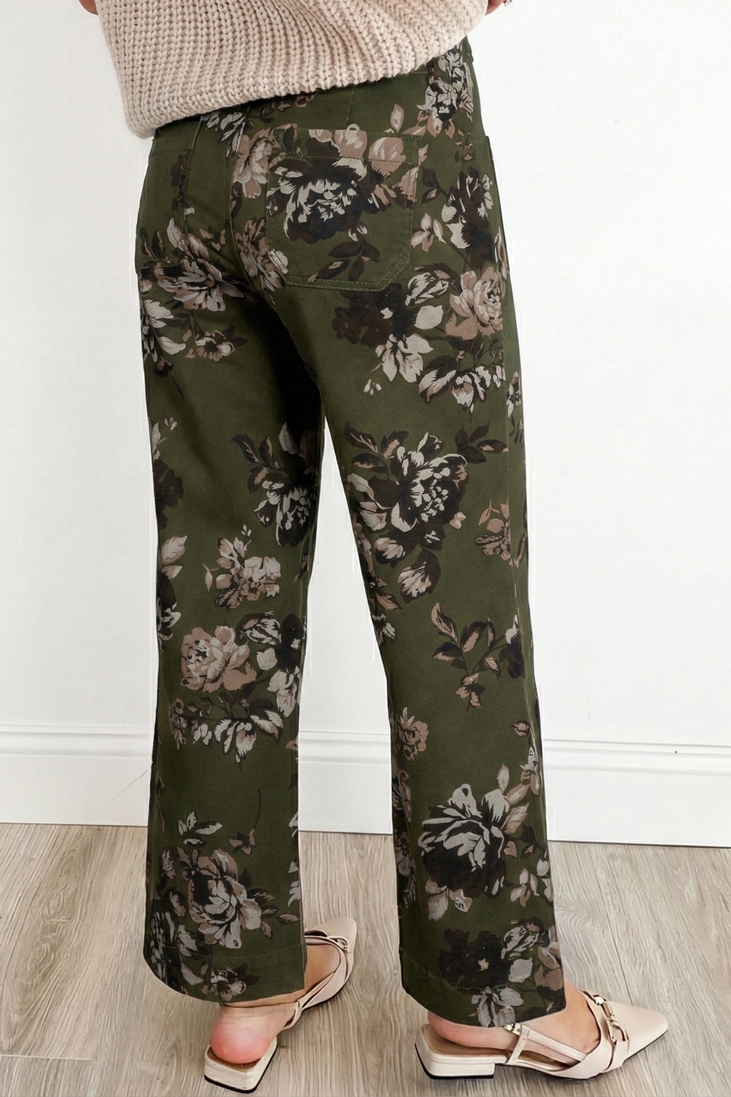 Green Vintage Floral Print Square Patch Pocket Raw Hem Shift Jeans Dear-Lover Dropshipping Bottoms/Jeans