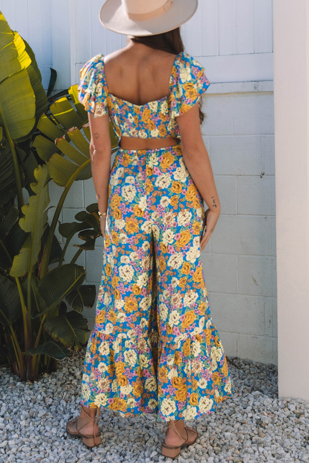 Floral Allover Print Shirred Cut Out High Waist Jumpsuit Dear-Lover Dropshipping Bottoms/Jumpsuits & Rompers