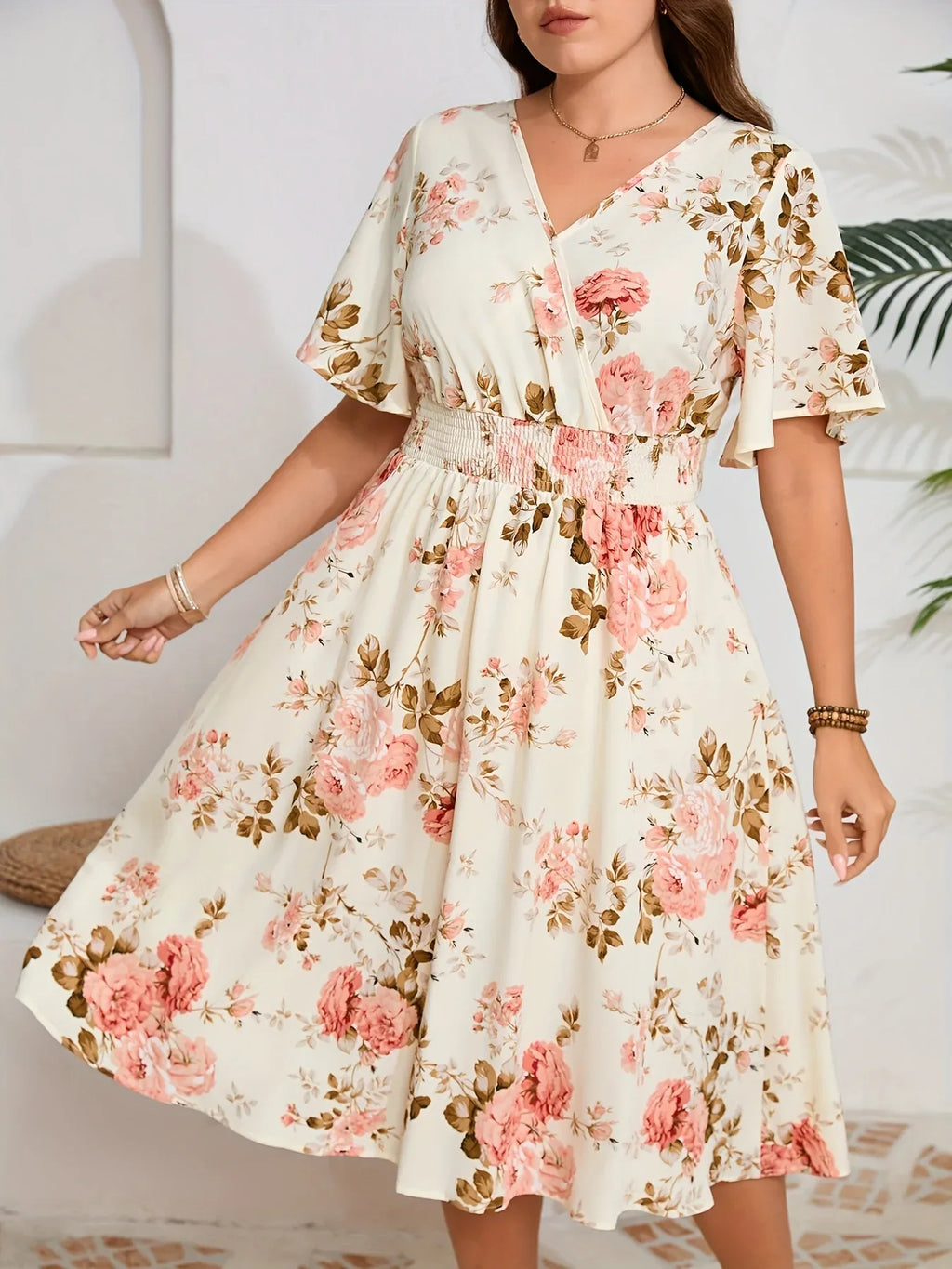 Short Sleeve V-Neck Floral Dresses Bazaare Mart Short Sleeve V-Neck Floral Dresses