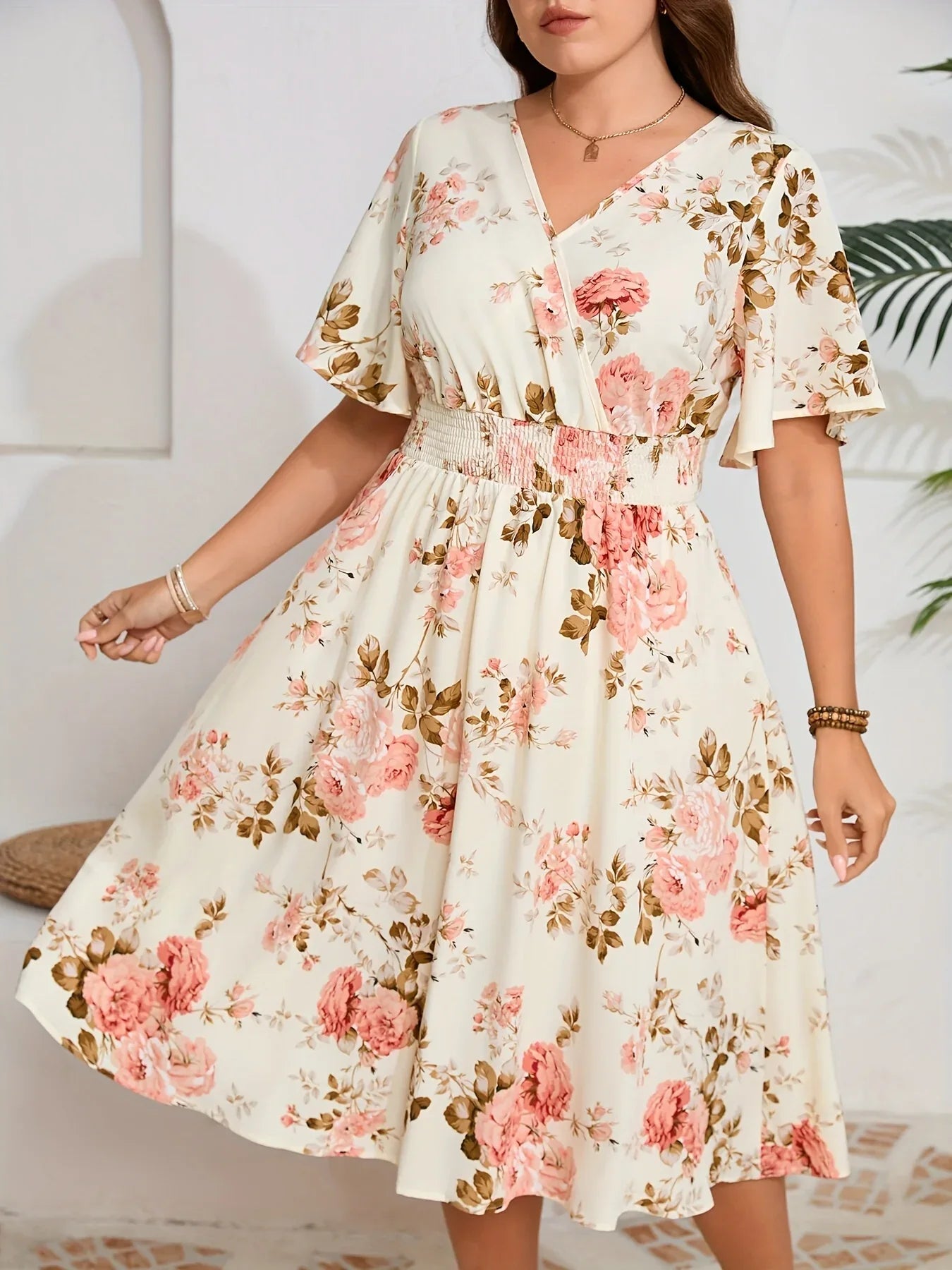 Short Sleeve V-Neck Floral Dresses Bazaare Mart Short Sleeve V-Neck Floral Dresses