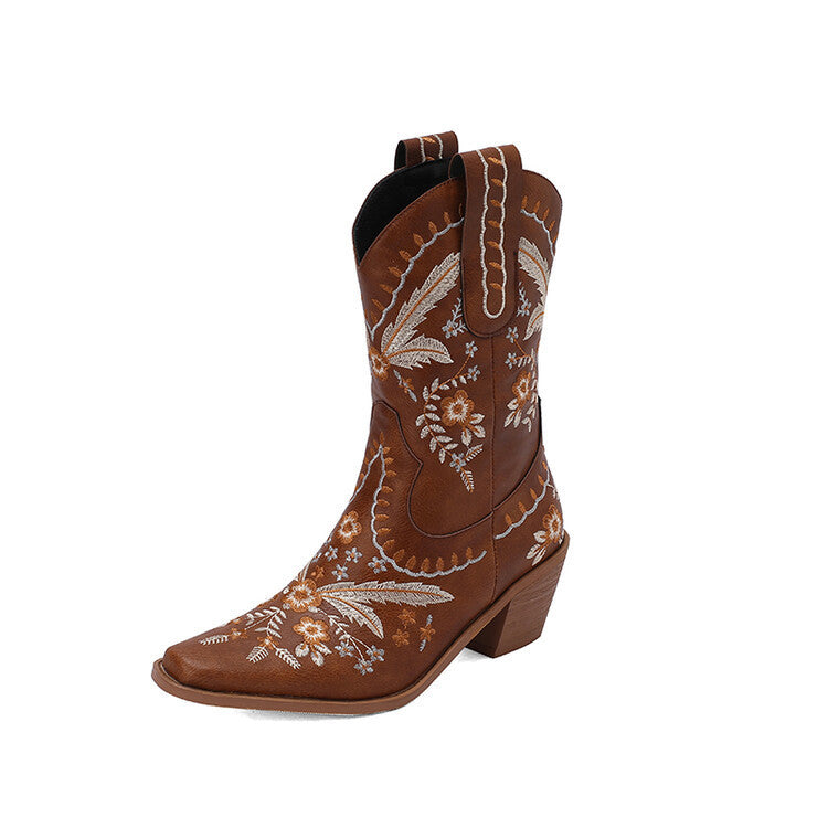 Western Embroidered Pointed Toe Boots