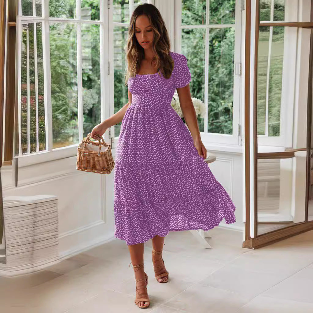 Short Puff Sleeve Floral Tiered Dress CJ Dropshipping Ditsy Tiered Peasant Dress