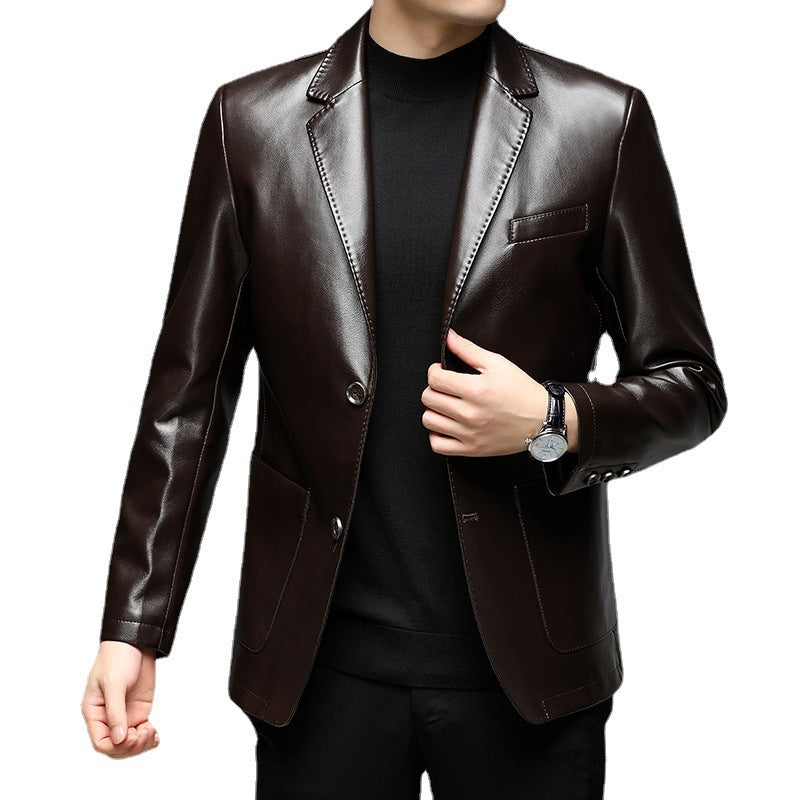 Single-breasted PU Leather Jacket