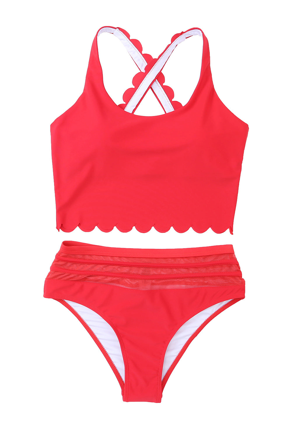 Red Scalloped High Waist Bikini