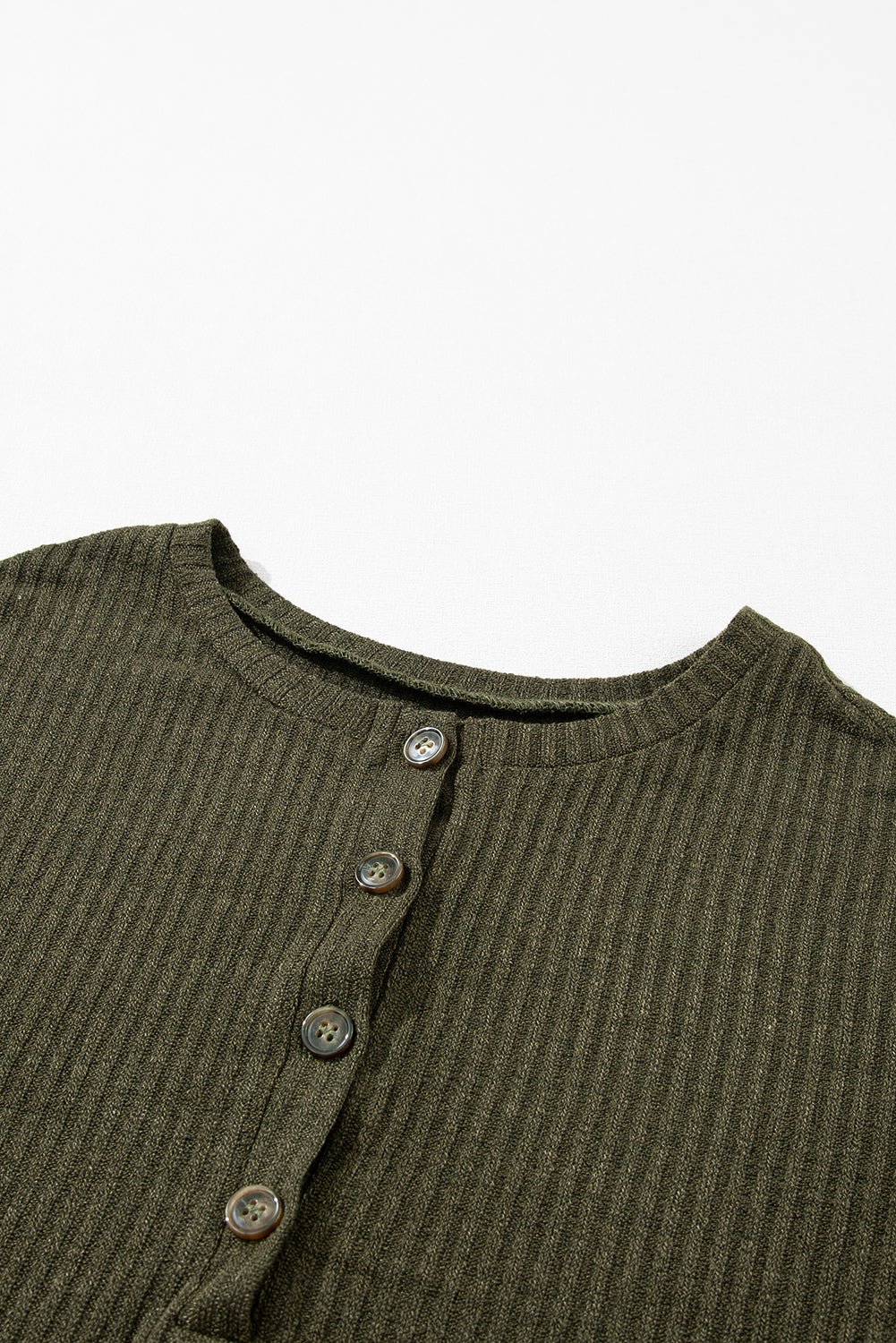 Army Green Rib Textured Henley Knit Top