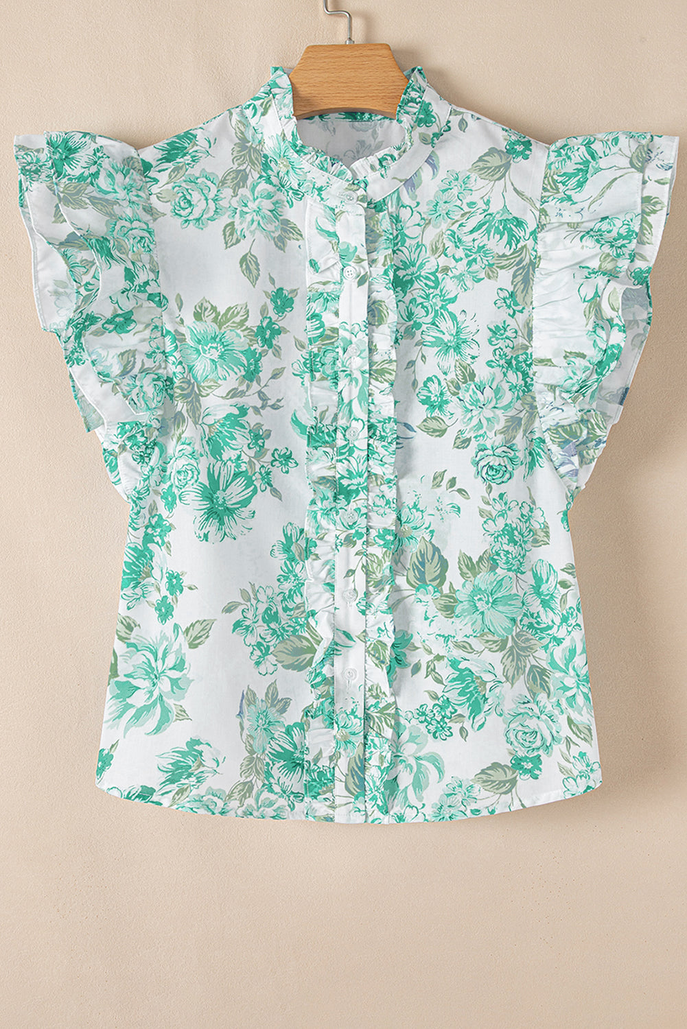 Floral Print Flutter Sleeve Frill Blouse Shewin Blouses