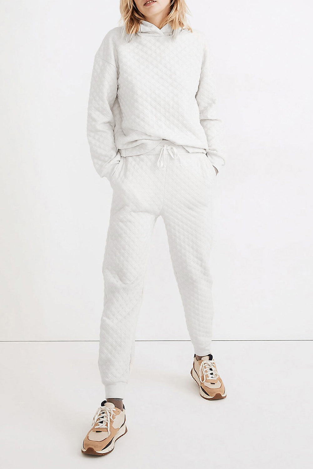 White Quilted Hoodie and Sweatpants Set