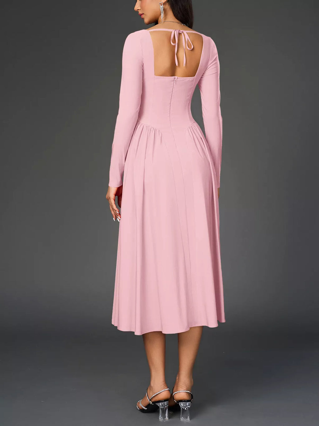 Sweetheart Neckline Long Sleeve A-Line Midi Dress Trendsi Sweetheart Neckline Long Sleeve A-Line Midi