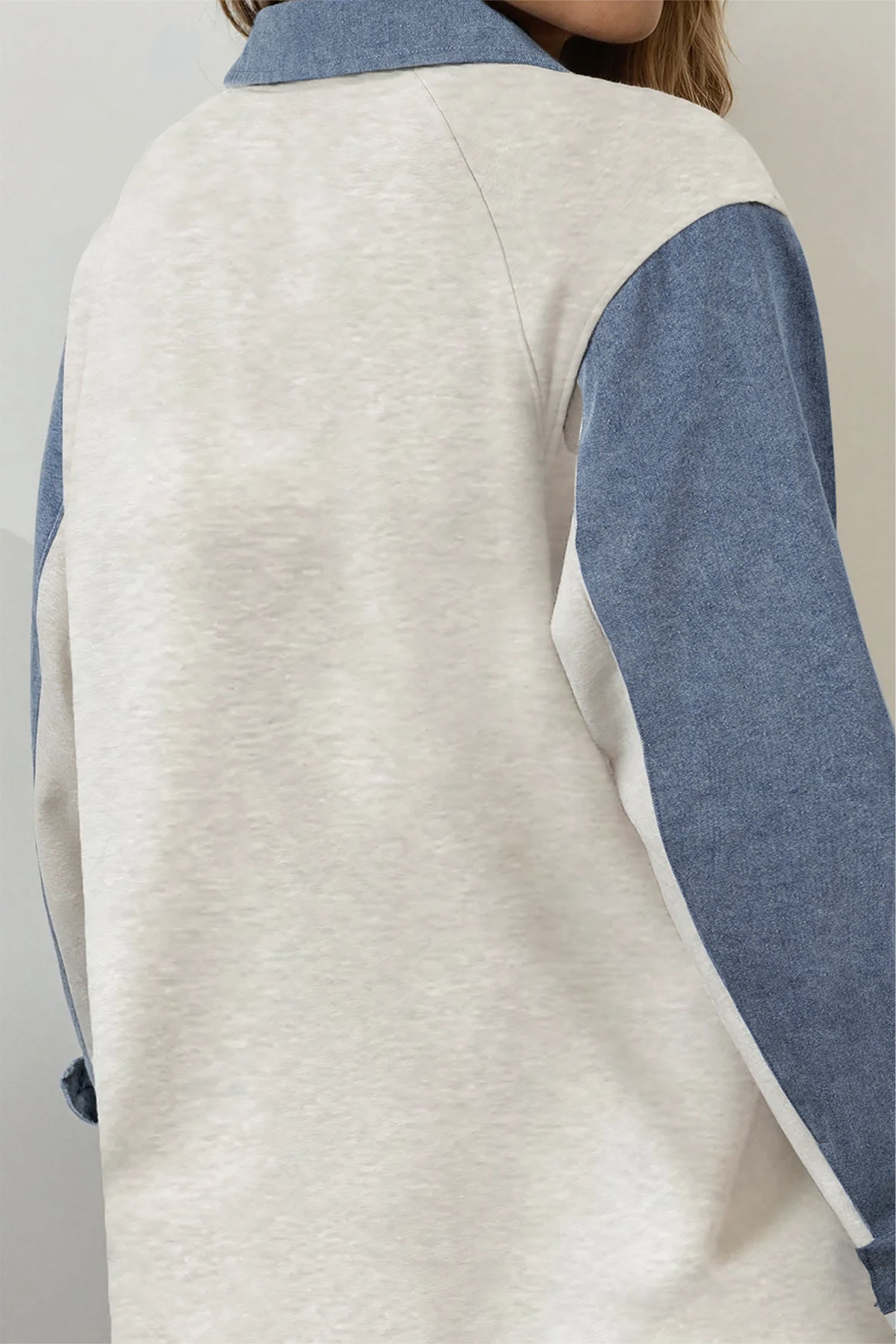 Two-Tone Denim Long Sleeve Polo Shirt Shewin Long Sleeve Tops