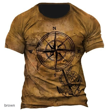 Men’s 3D Compass Graphic T-Shirt – Slim Fit Summer Tee | Short Sleeve Athletic Casual Shirt JY230709022 CJ Dropshipping World Map Compass T-Shirt