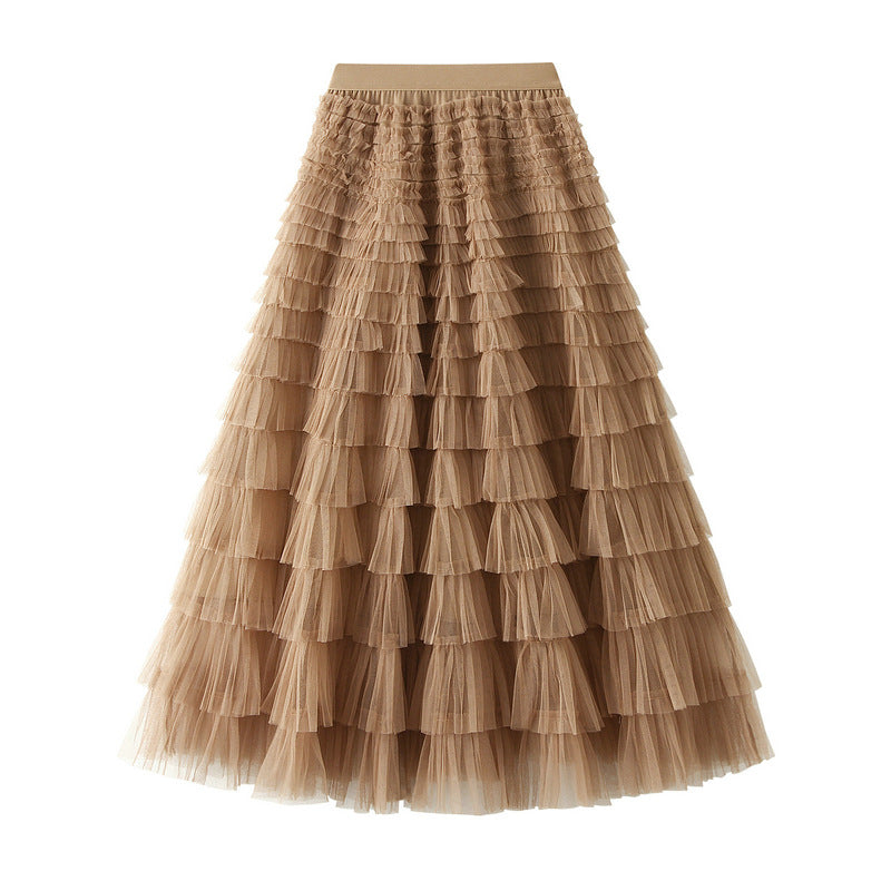 Mesh Ruffle Midi Skirt