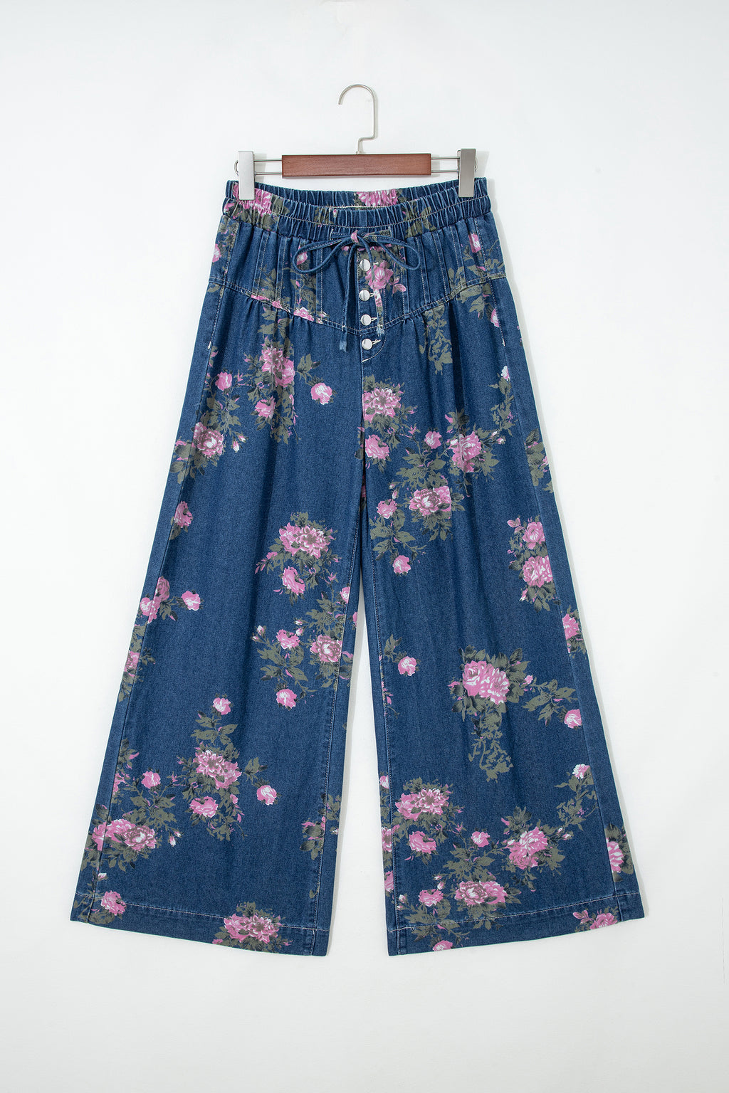 Women’s Retro Floral Print Wide Leg Jeans – High Waist Drawstring Denim Pants Dear-Lover Dropshipping Bottoms/Jeans