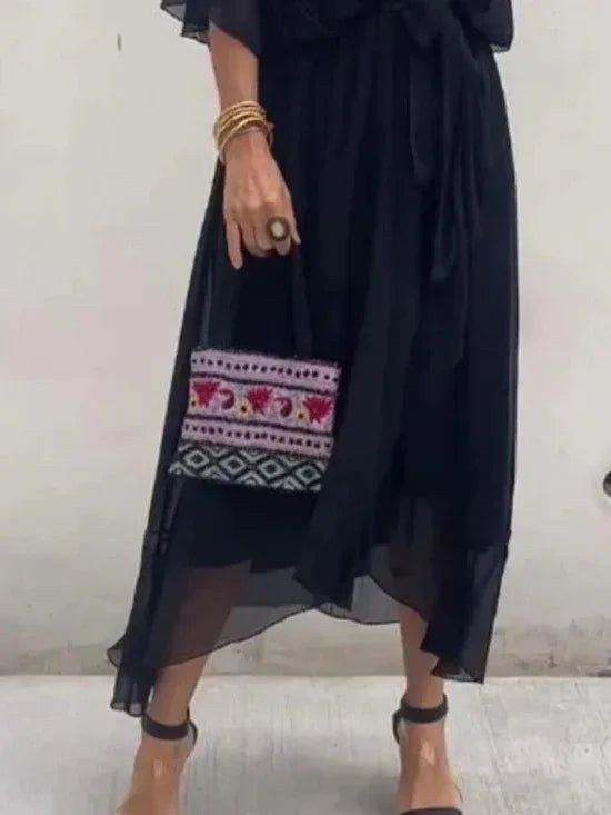 Flowy Midi Dress with Flutter Sleeves Bazaare Mart Flowy Half Sleeve Midi Dress