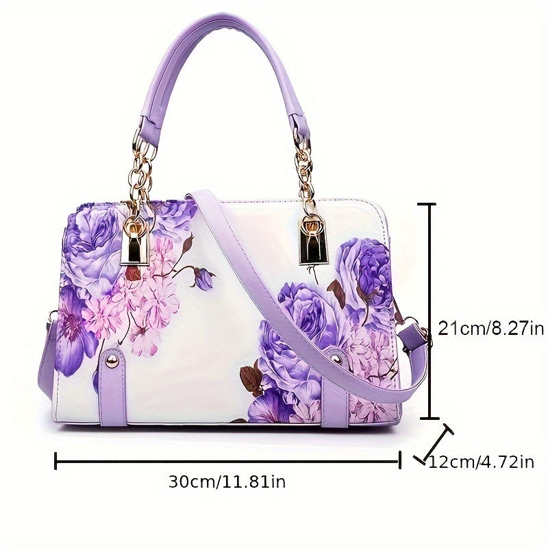 Floral Print Satchel Crossbody Handbag