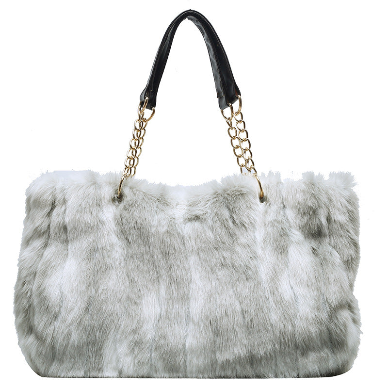 Ladies Large Capacity Plush Faux Fur Tote Bag