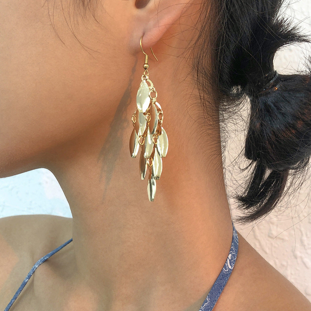 Long Gold Tassel Chandelier Earrings