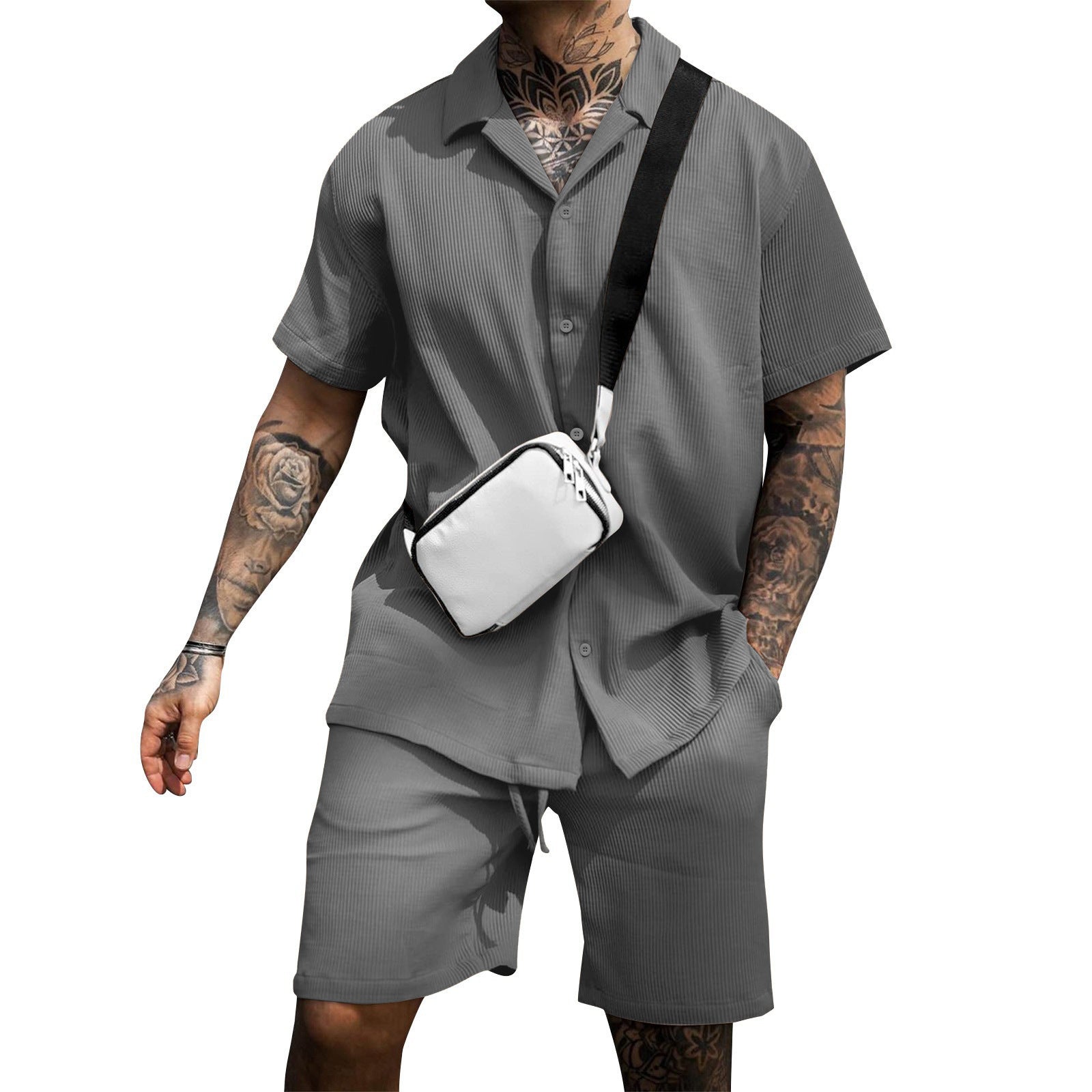 Men’s Casual Comfort Polo & Shorts Set Gray CJ Dropshipping Mens Polo Shorts Set