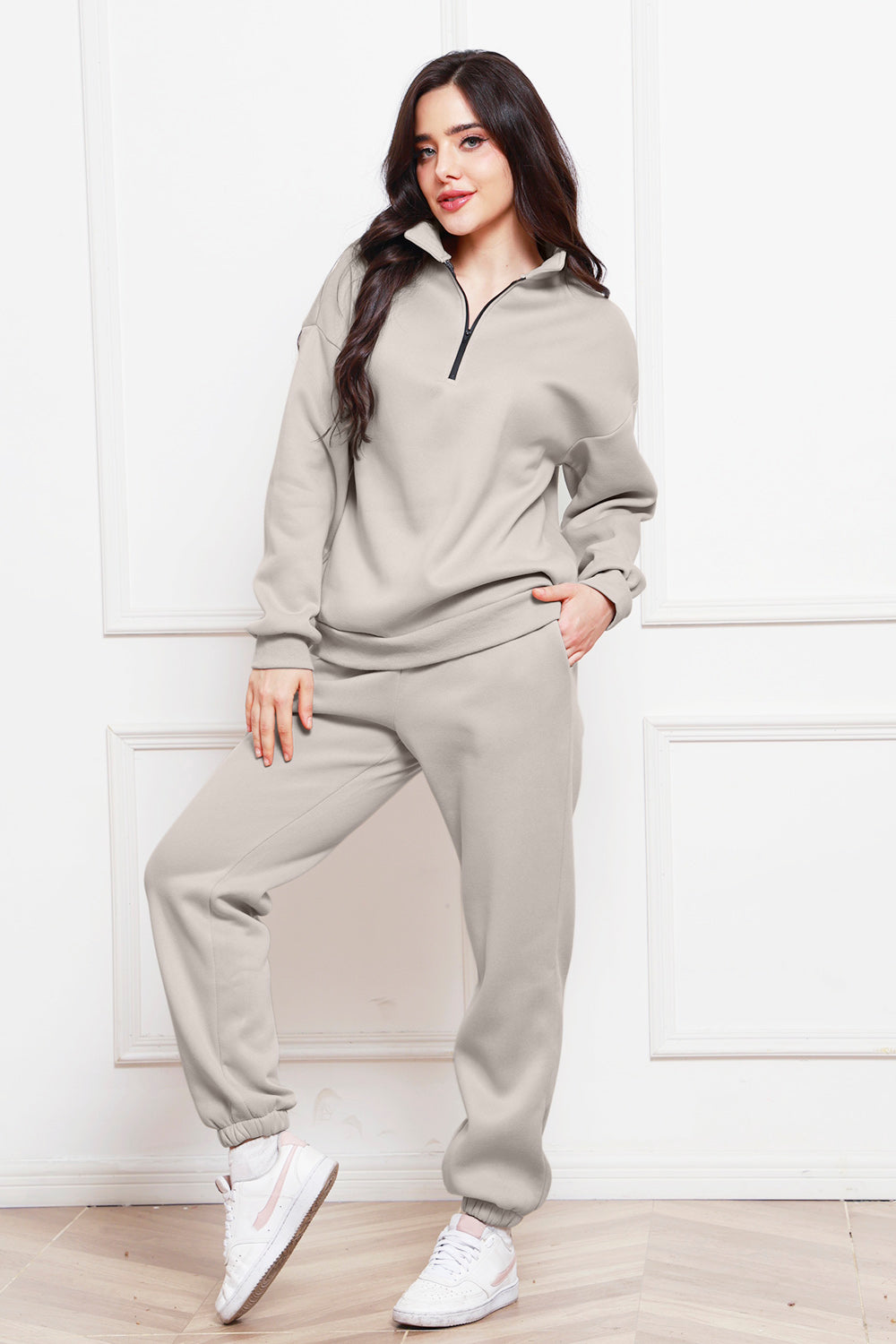 Lady's Solid Color Half Zip Sweatsuit