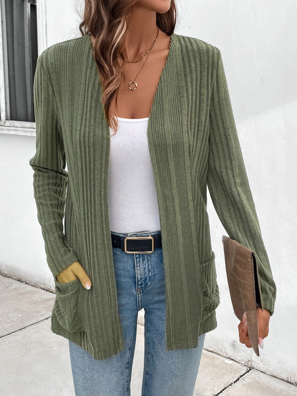 Ribbed Open Front Cardigan