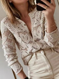 Lace Button-Up Long Sleeve Shirt Apricot Trendsi Lace Button-Up Long Sleeve Shirt