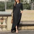 Button Down Denim Maxi Dress with Pockets Black Bazaare Mart Denim Maxi Dress