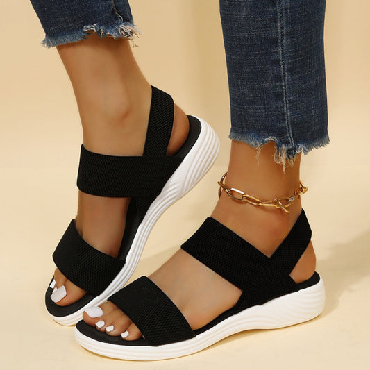 Black Rubber Open Toe Low Heel Sandals