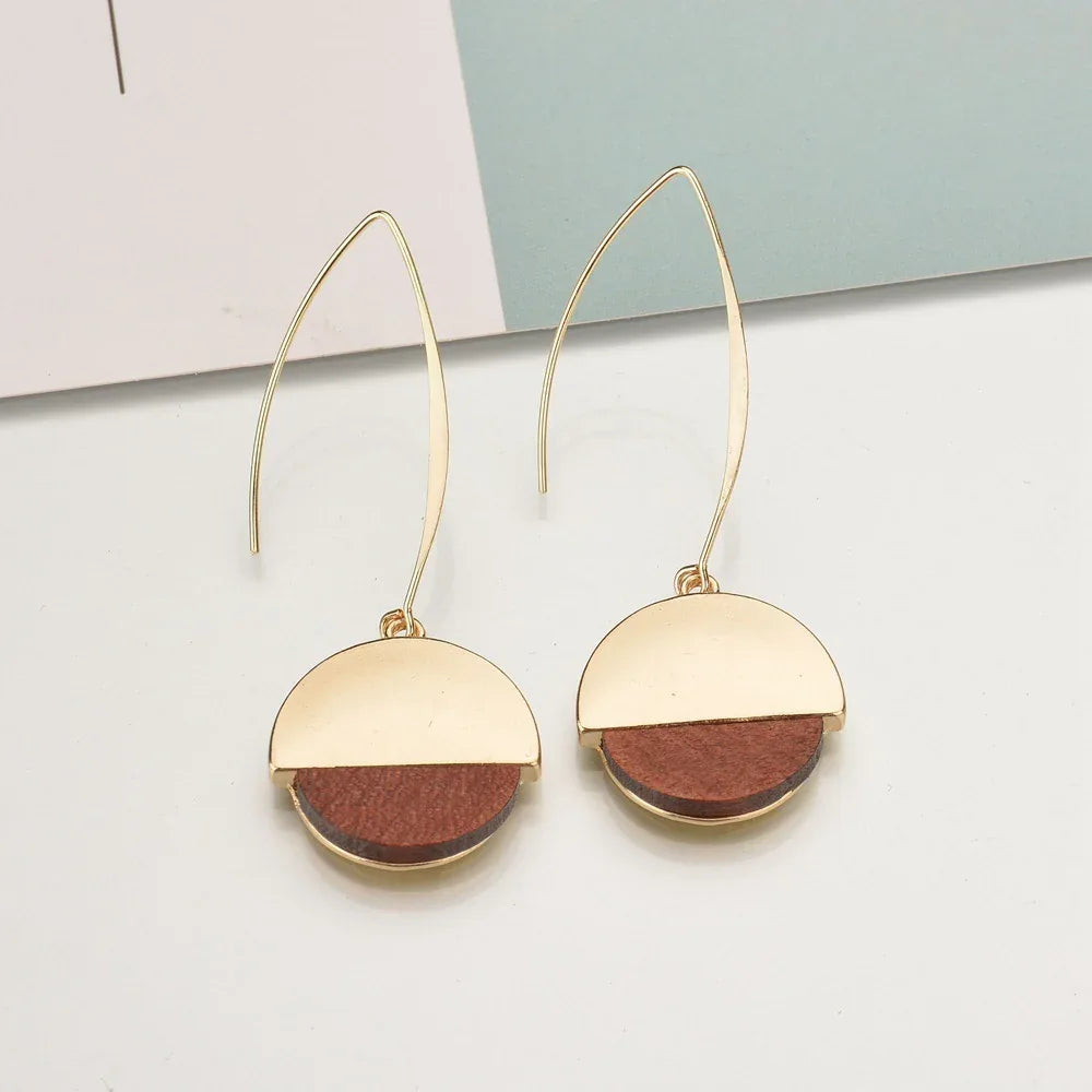 Two-Tone Wood Grain Geo Hook Earrings Bazaare Mart Geo Wood Earrings