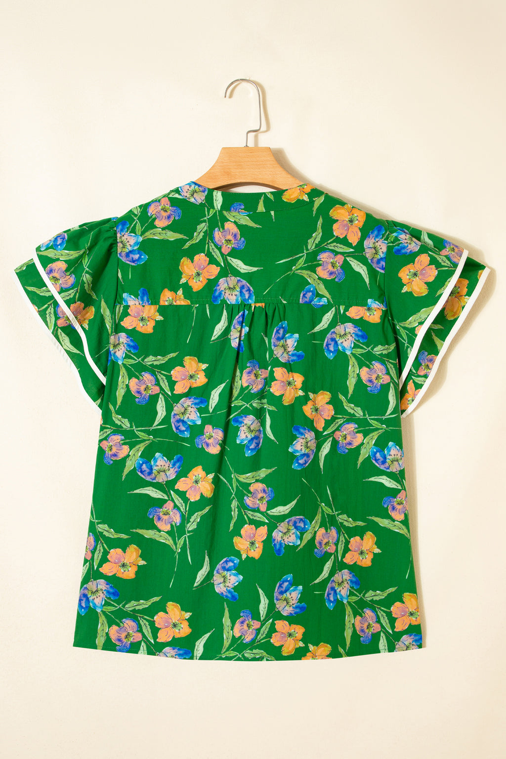 Green Floral Plus Size Button-Down Blouse