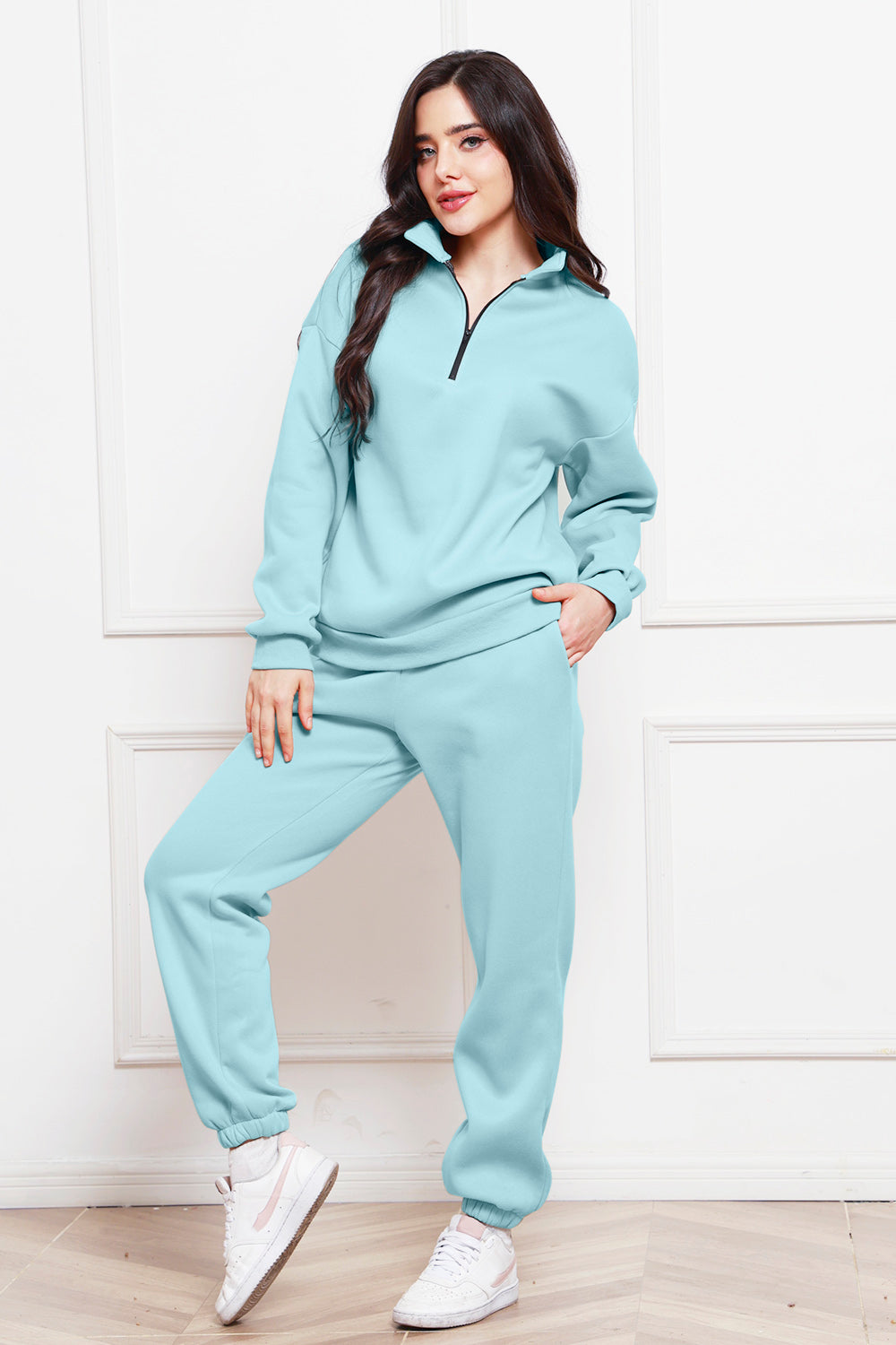 Lady's Solid Color Half Zip Sweatsuit
