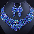 Crystal Rhinestone Flower Statement Necklace Earrings Two-Piece Set Blue Bazaare Mart Flower Crystal Necklace Set