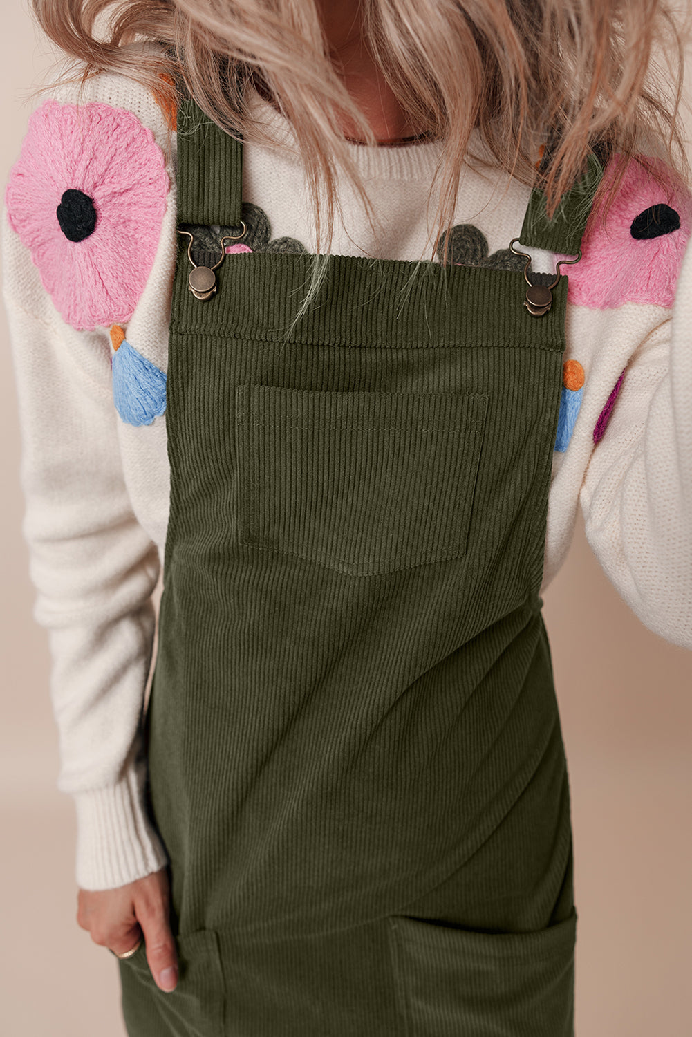 Army Green Corduroy Overall Dress