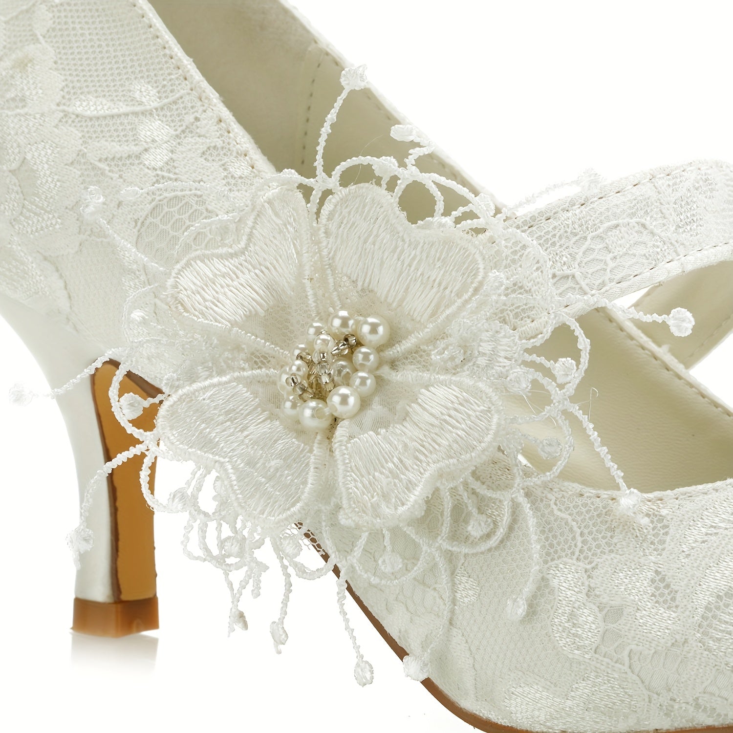 Ivory Lace Floral Mid Heel Bridal Shoes