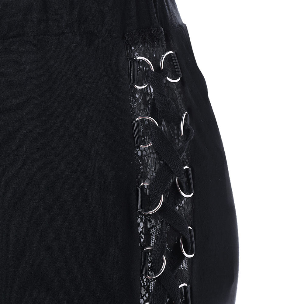 Women’s Black Flared Pants with Lace Trim – Elegant High-Stretch Commuter CJ Dropshipping Lace Trim Flared Pants