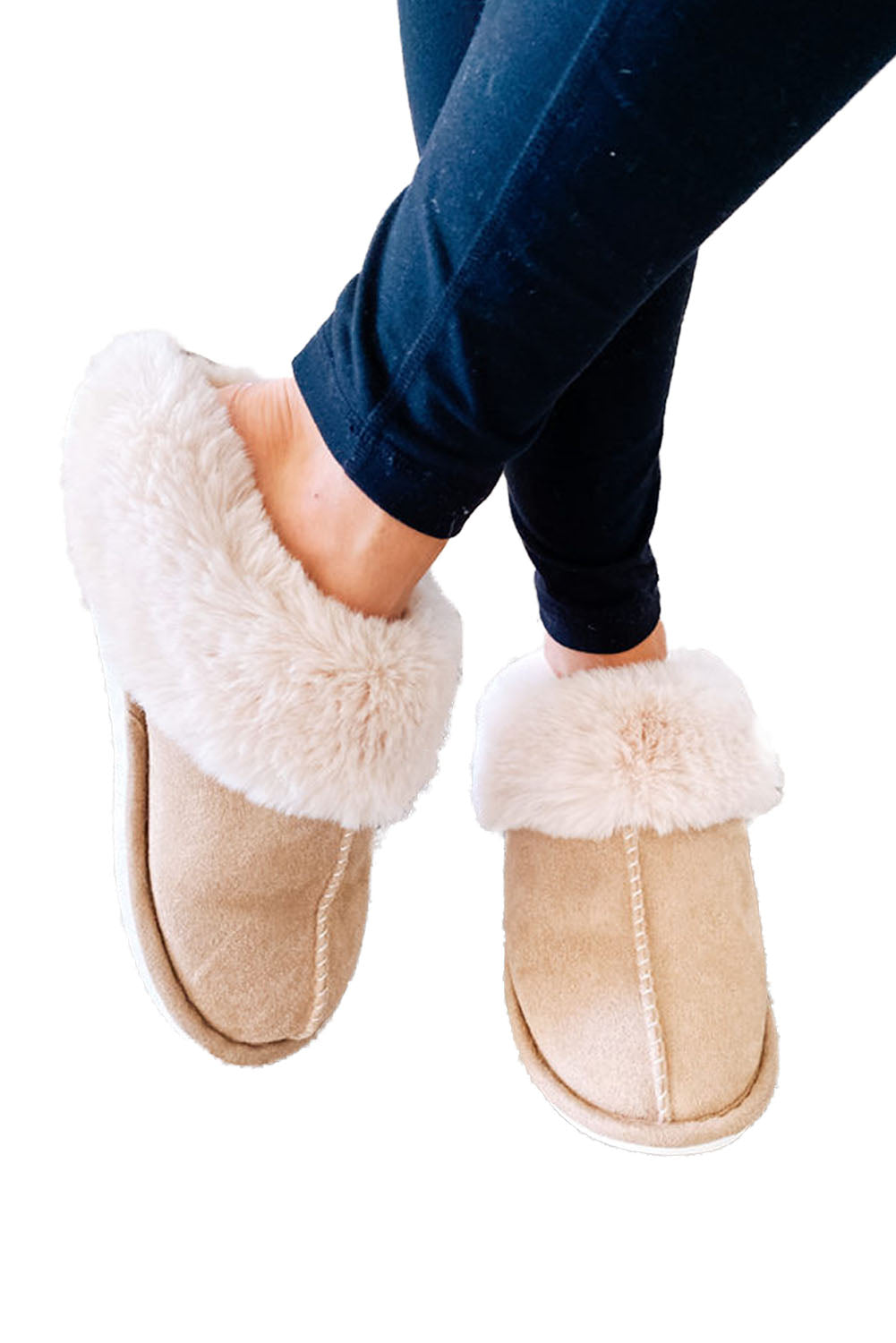 Khaki Faux Suede Plush Lined Slippers