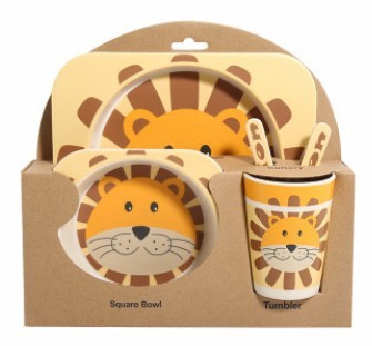 5PCS Children Bamboo Animal Dish Set