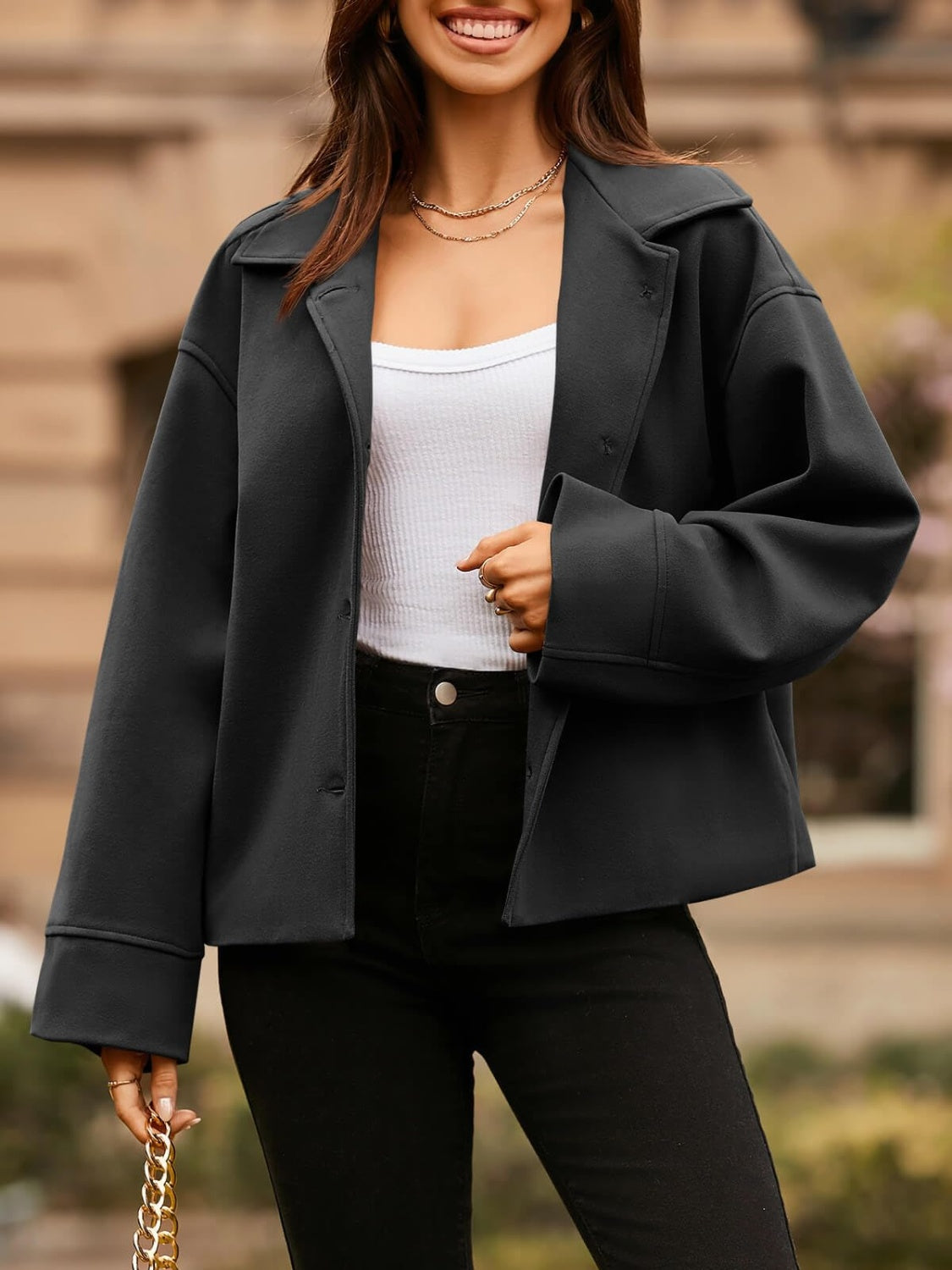 Collared Neck Dropped Shoulder Jacket