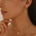 18K Gold Plated DaintyFloral Jewelry Set HWCSWX17 Bazaare Mart Gold Earrings and Necklace Set