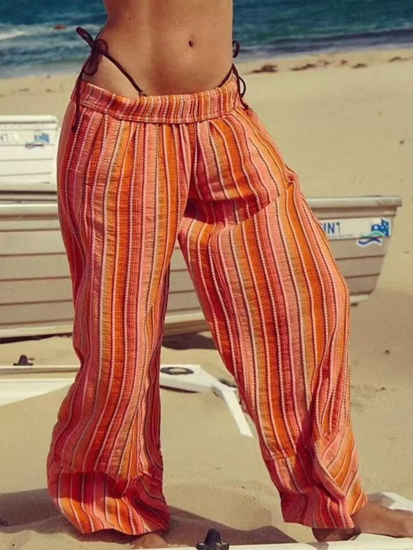 Striped Wide Leg Pants Orange Bazaare Mart Striped Wide Leg Pants