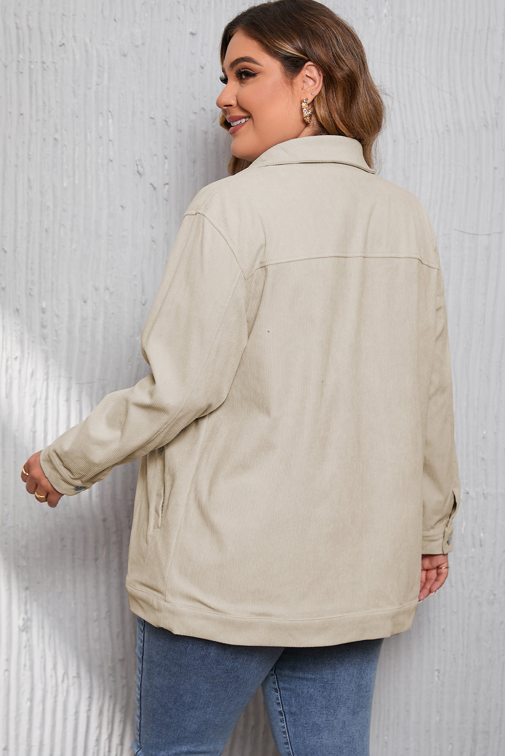 Khaki Plus Size Corduroy Jacket