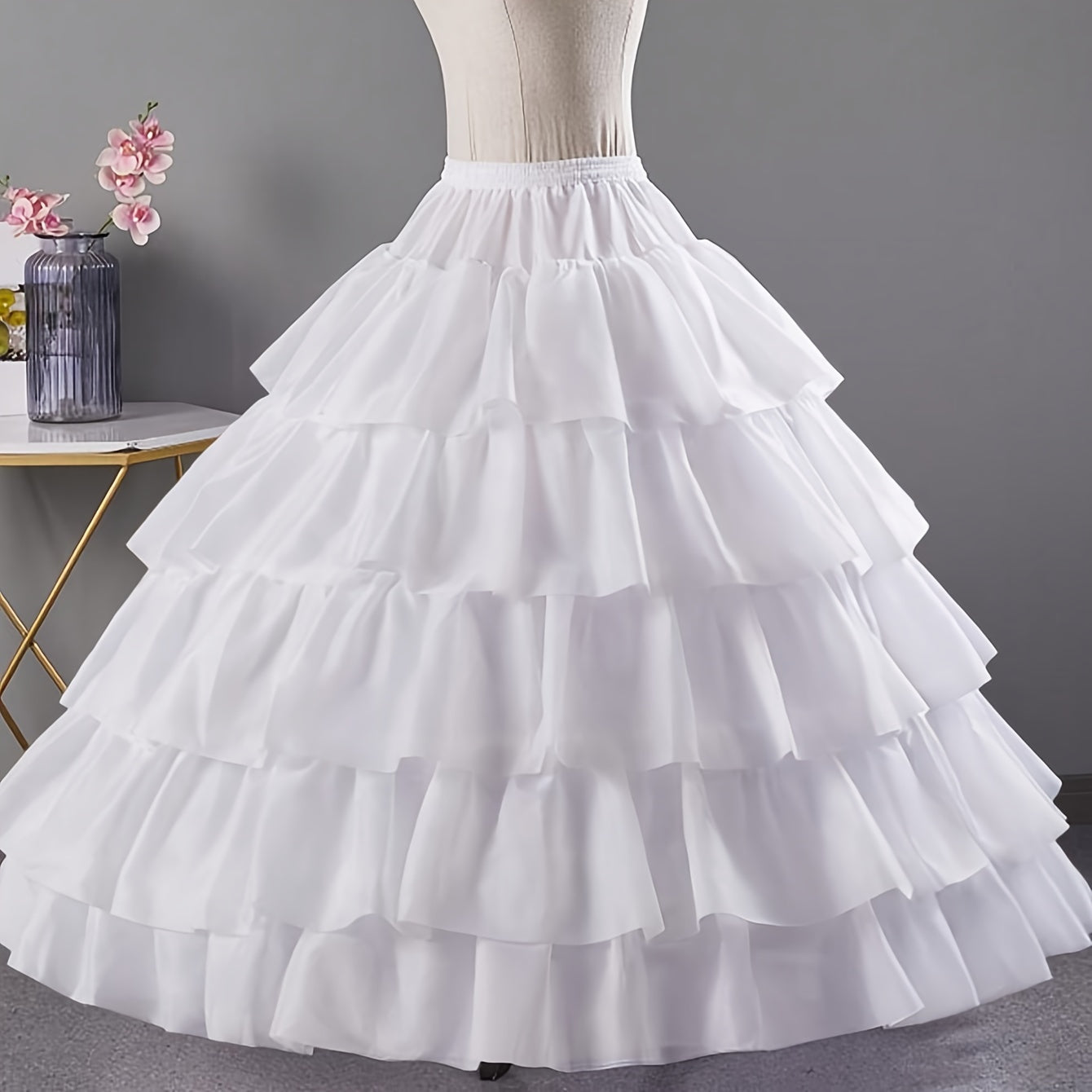White Ruffled Tiered Five-Layer Flanged Petticoat