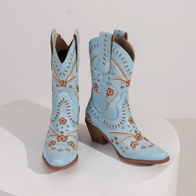 Western Embroidered Pointed Toe Boots